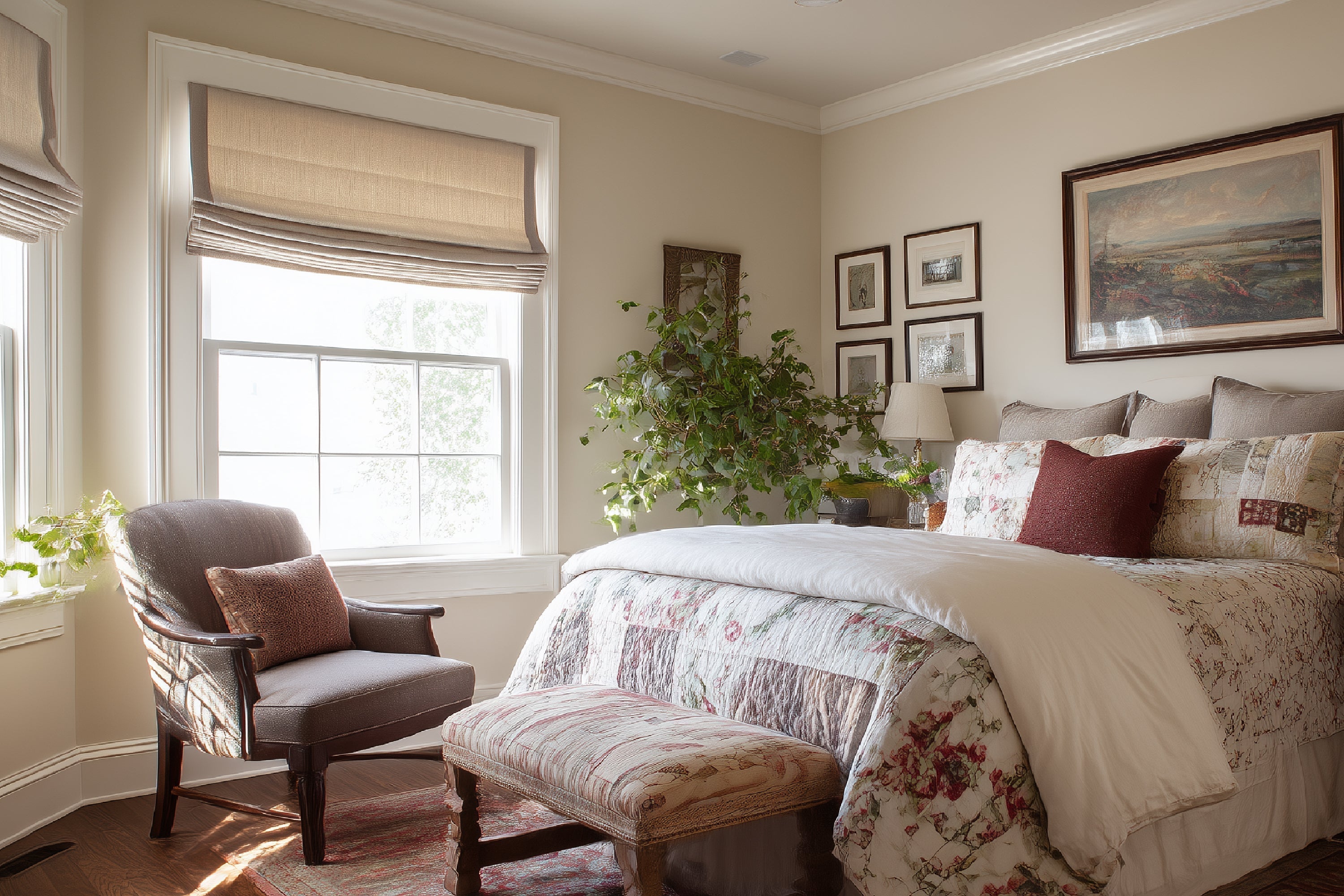roman shades for modern farmhouse bedroom