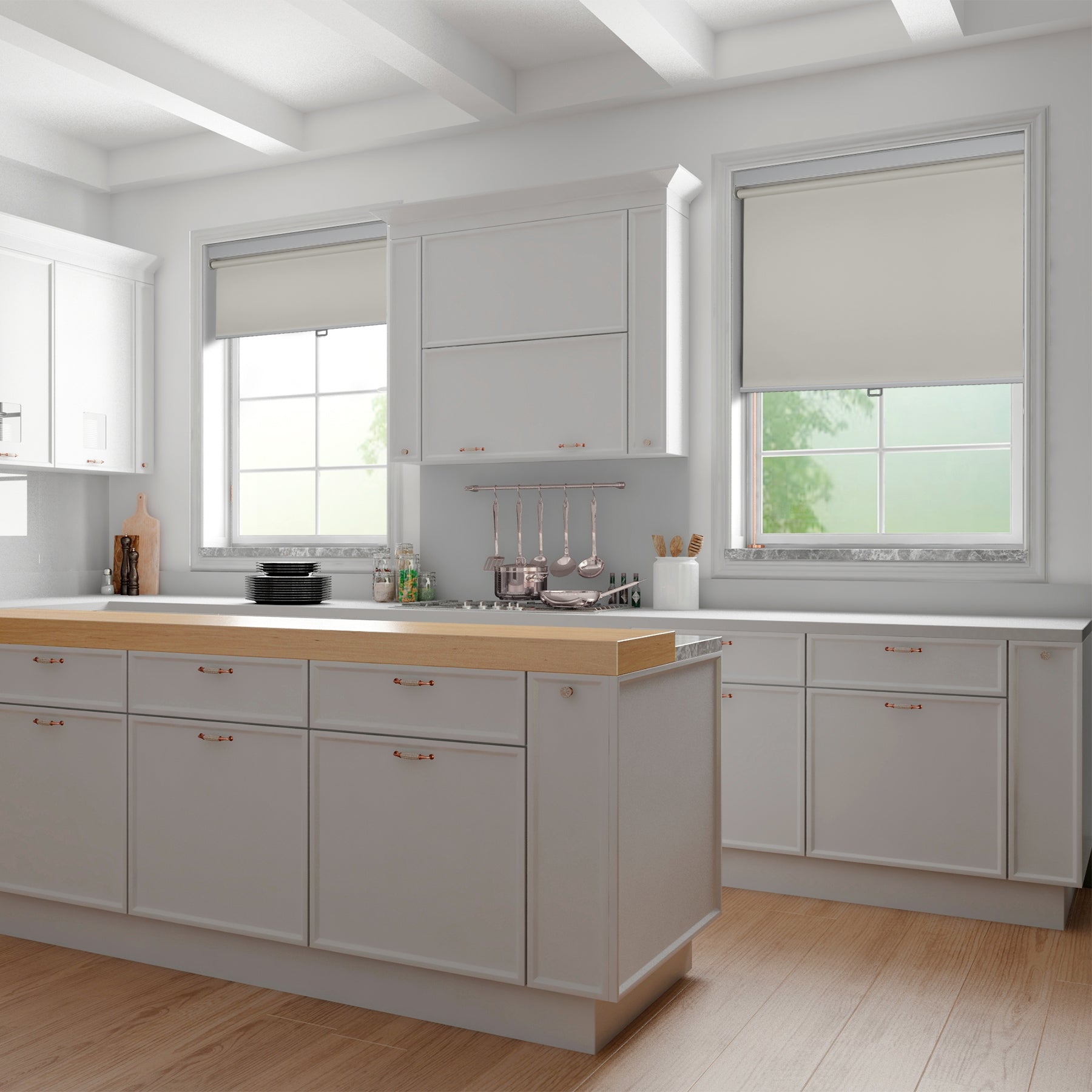 blackout waterproof bathroom roller shades in a kitchen