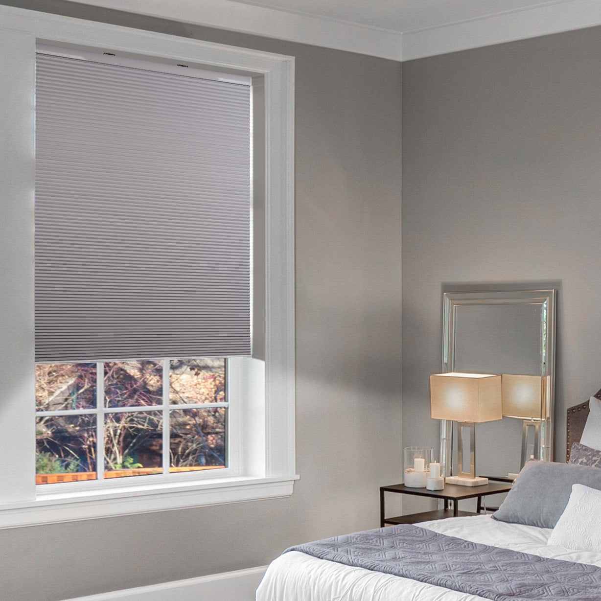 blackout modern minimalist summer cooling cellular shades in a bedroom