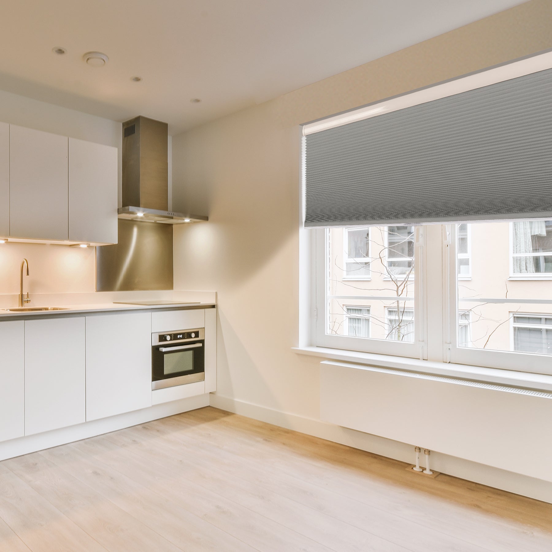 cordless energy-efficient blackout cellular shades in a kitchen