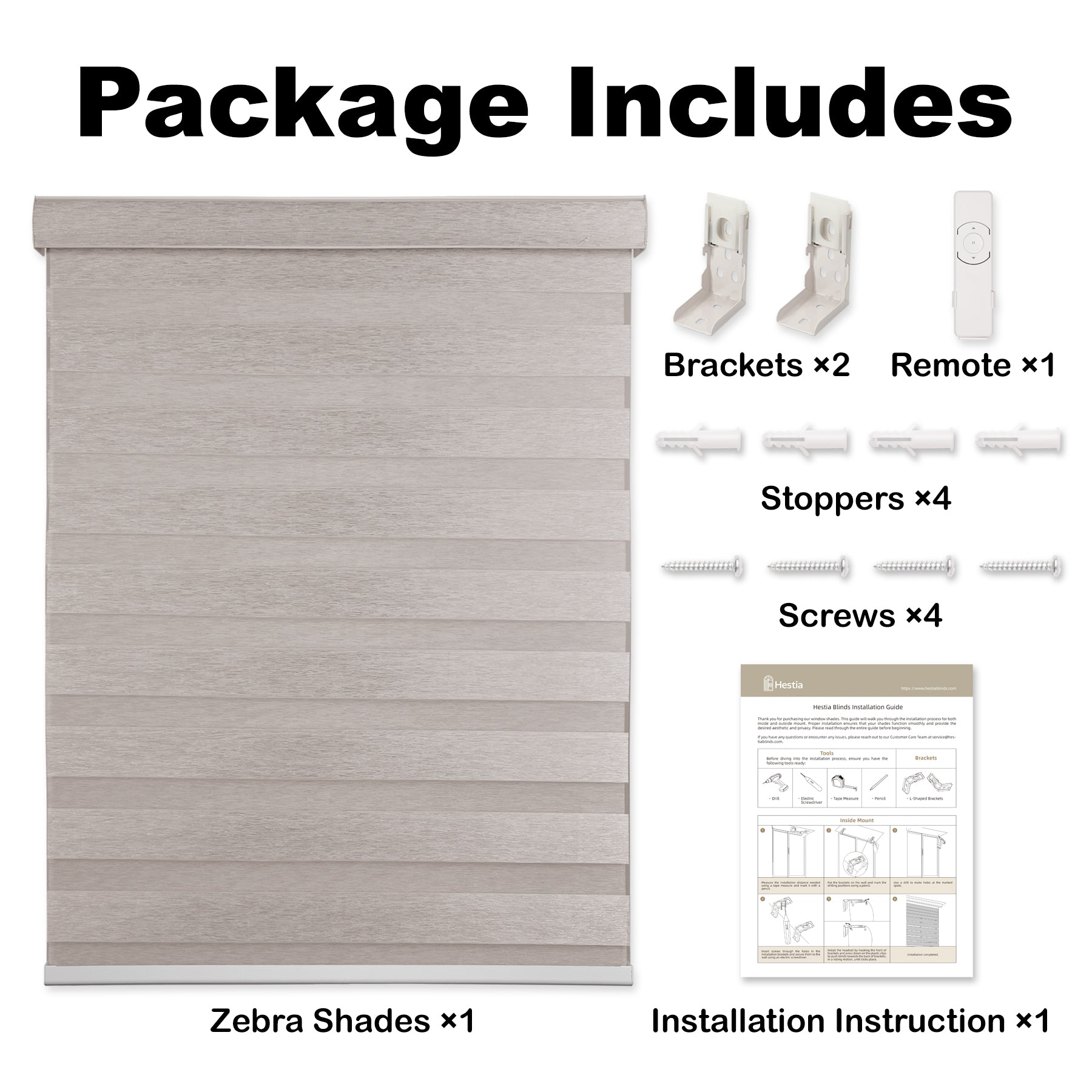 motorized light filtering linen-like bathroom zebra shades packaging