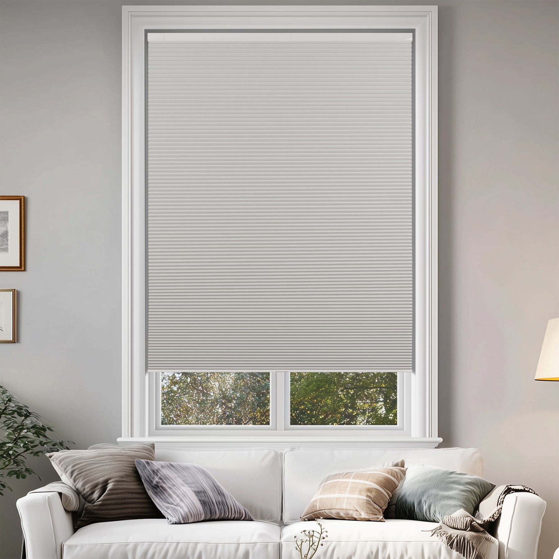 no-drill blackout thermal insulated cellular shades in a living room