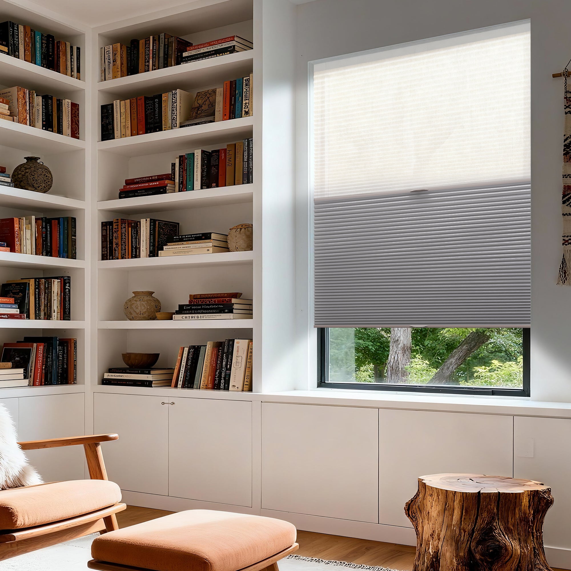 no-drill day and night energy saving cellular shades in a study room