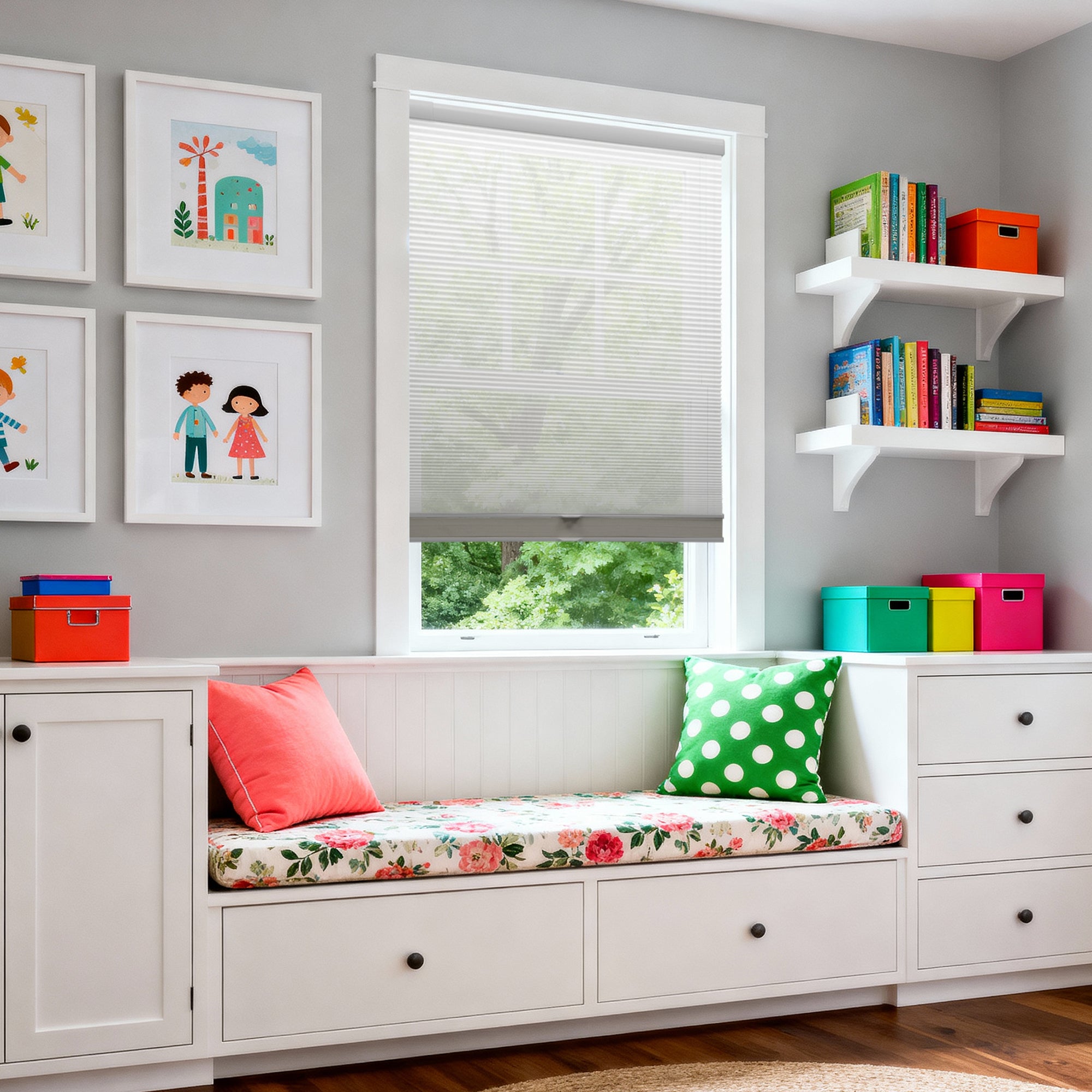 no-drill day and night energy saving cellular shades in a childrens' room