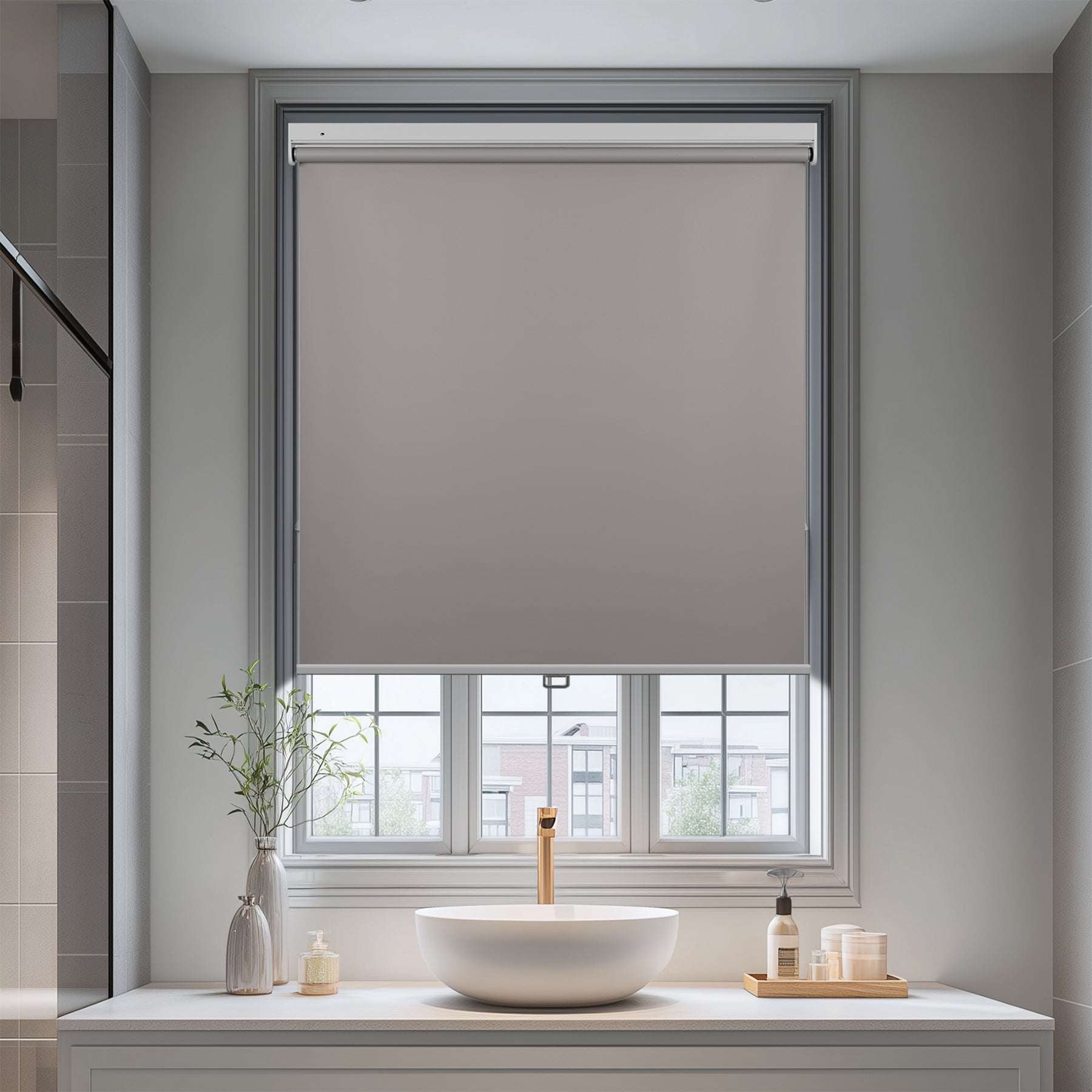 no-drill blackout waterproof insulated roller shades for bathroom