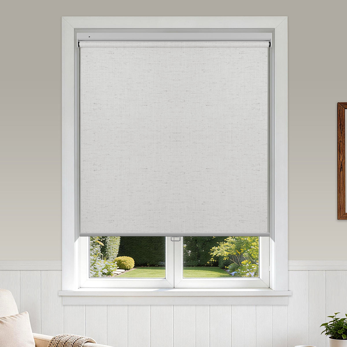 No drill Natural Linen Roller Shades | Blackout Textured Blinds | Hestia Blinds