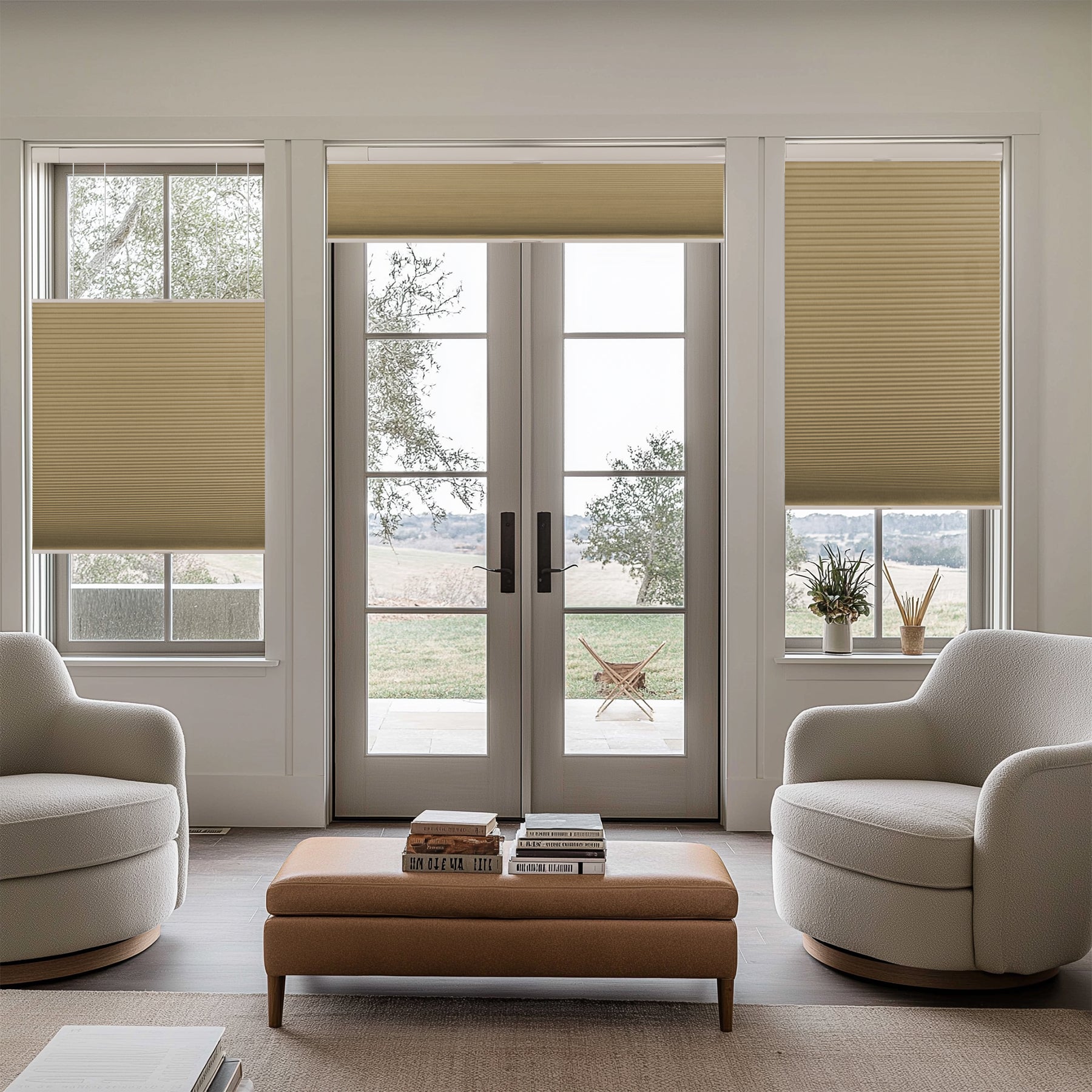 no-drill cordless top down bottom up cellular shades for living room