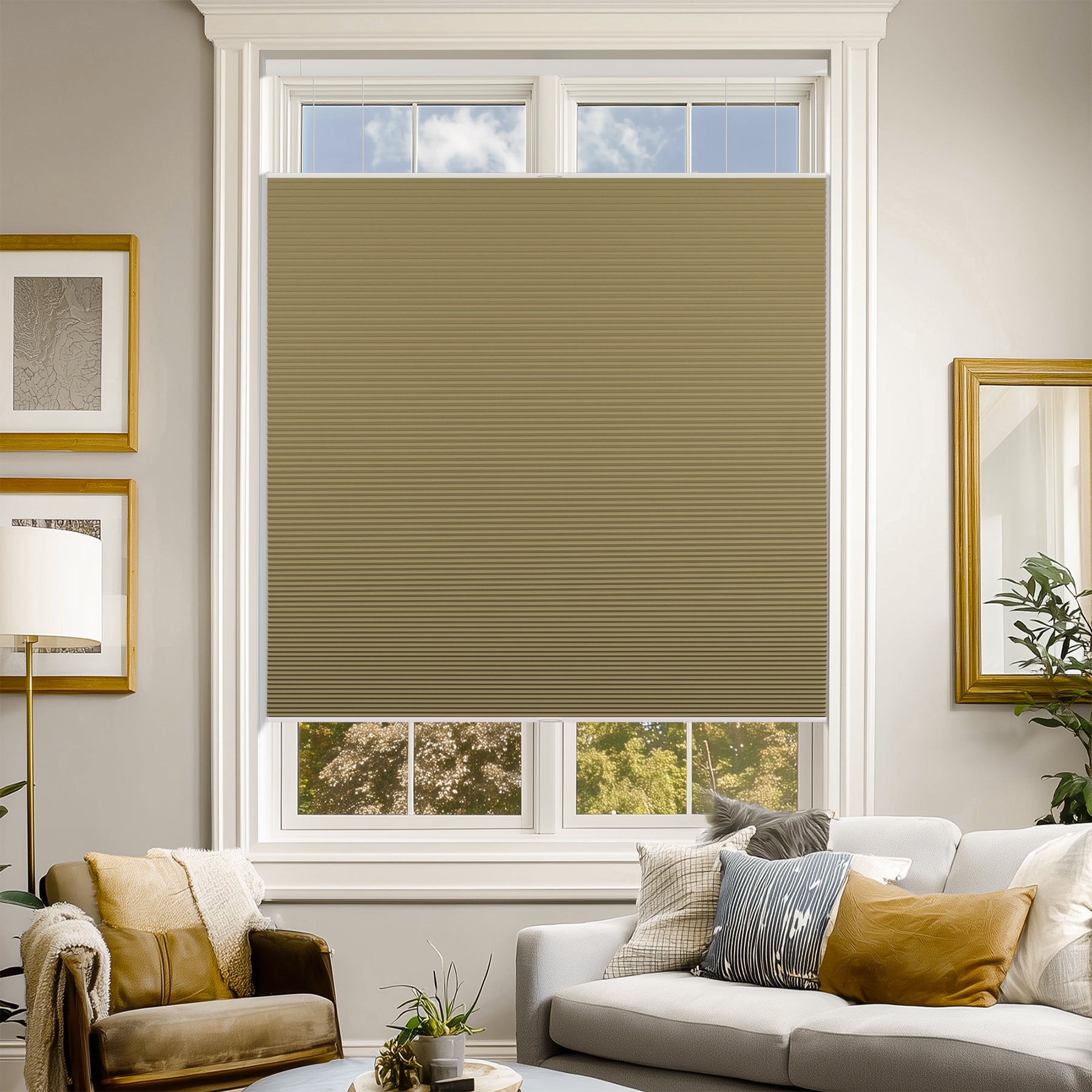 no-drill blackout top down bottom up cellular shades for living room