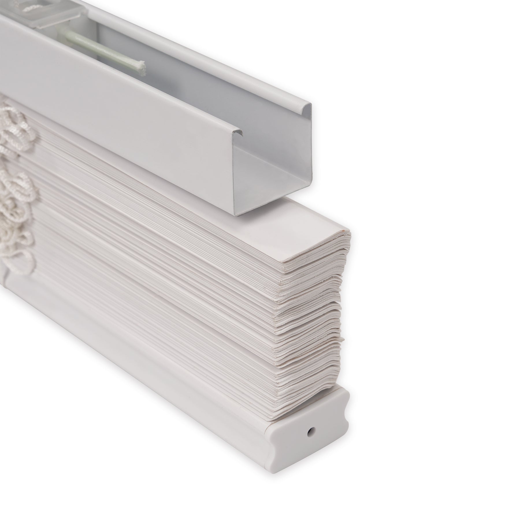 room darkening natural eco-friendly wood blinds top rail side view