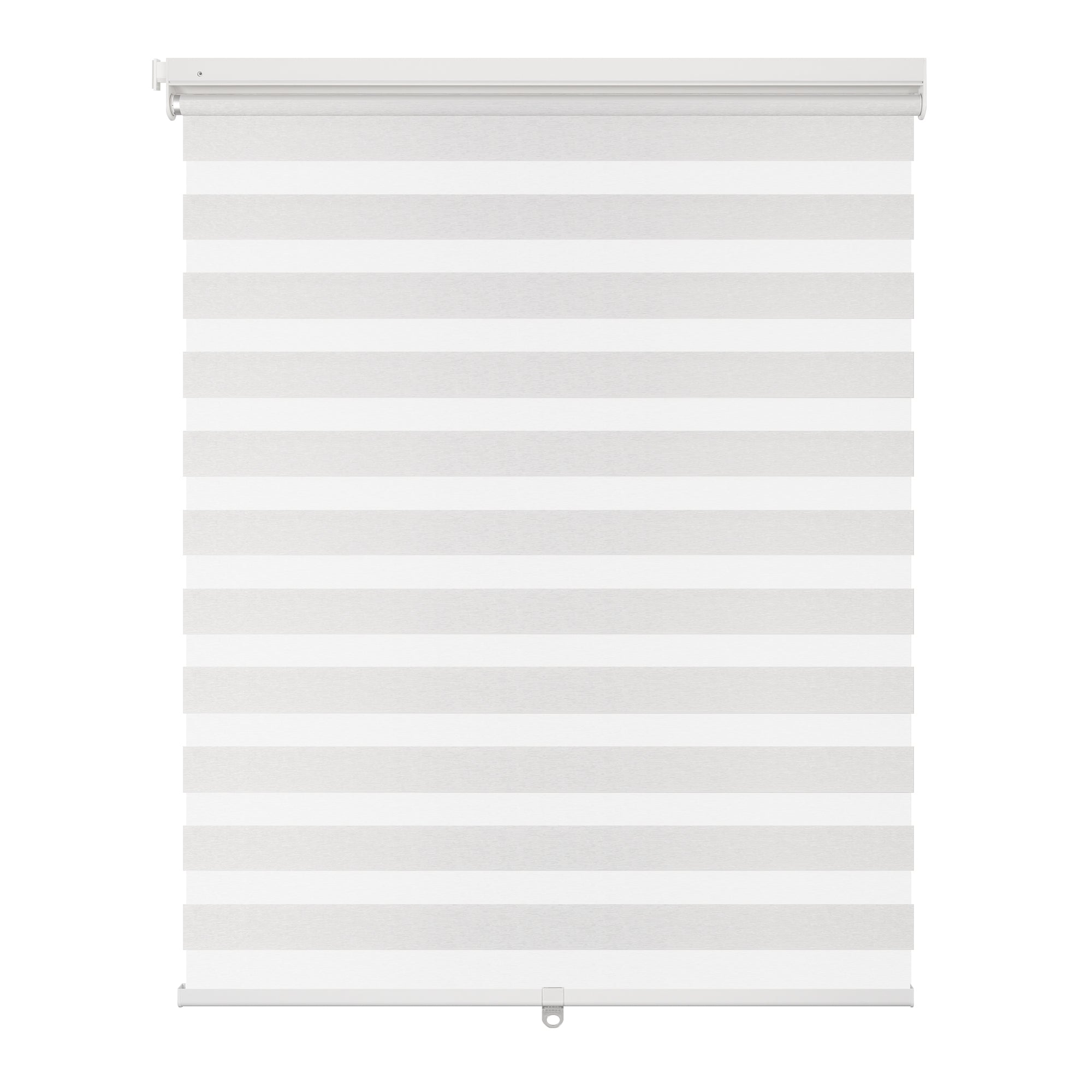 no-drill light filtering linen-like bathroom zebra shades with stripes fully open for outside view and natural sunlight