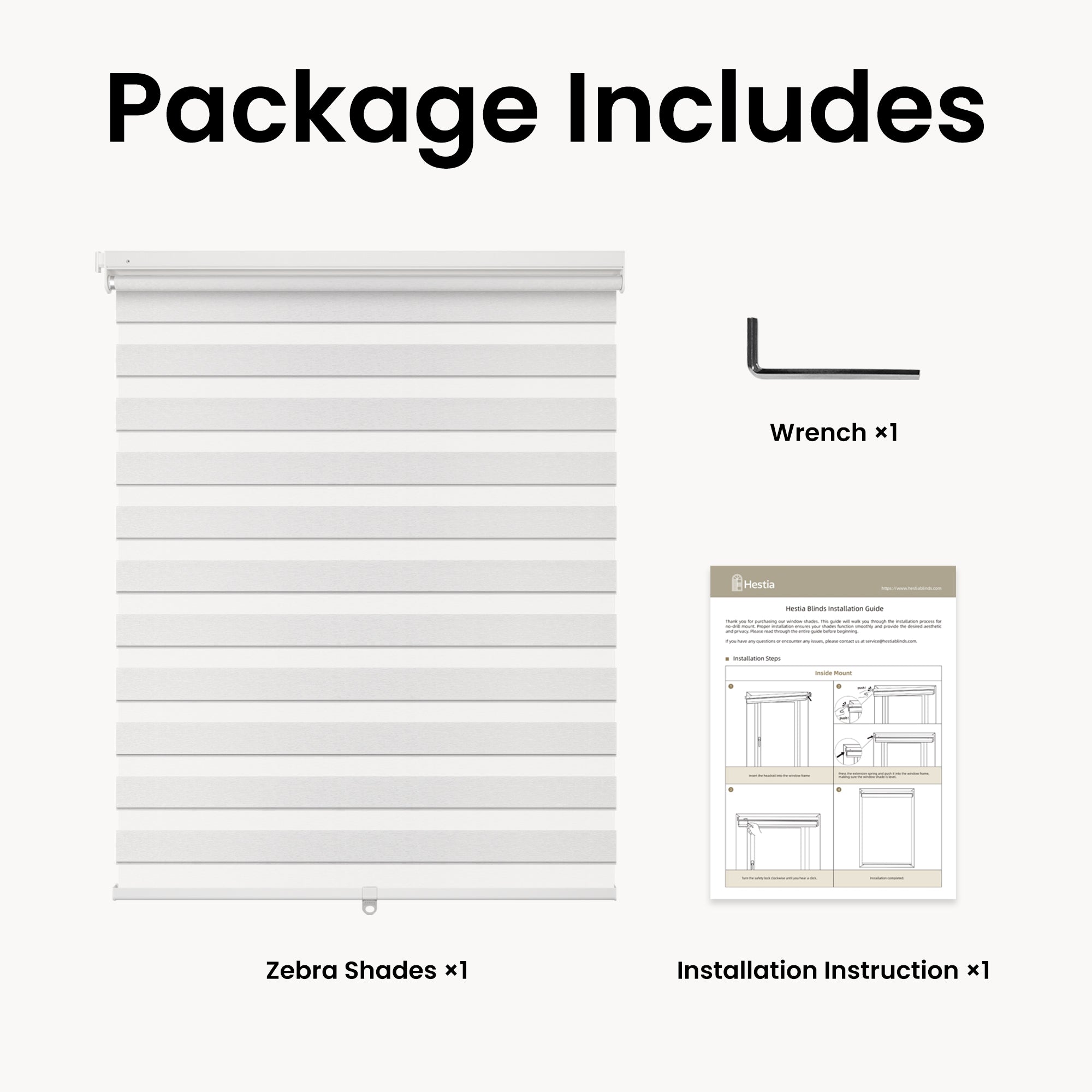 no-drill light filtering linen-like bathroom zebra shades package