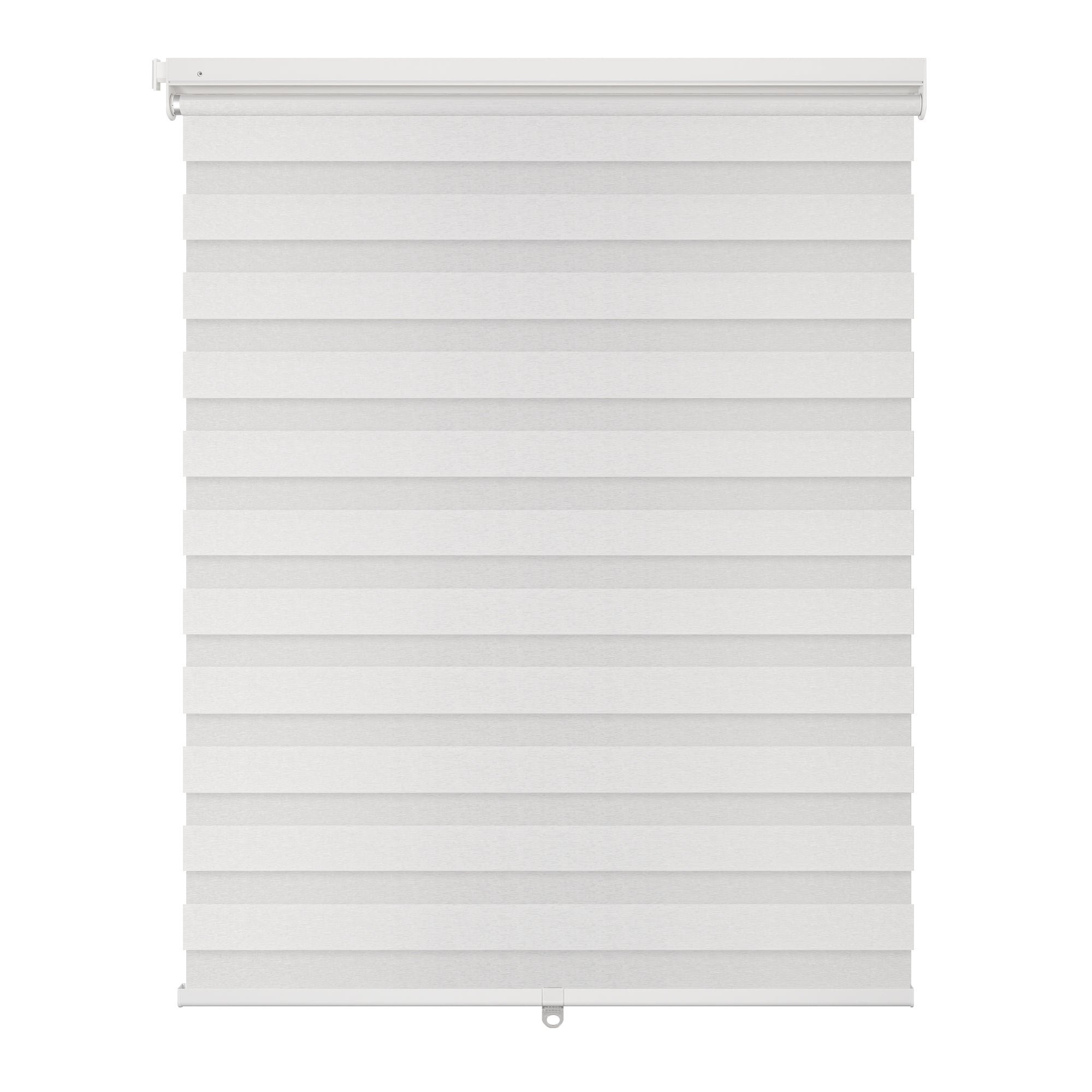 no-drill light filtering linen-like bathroom zebra shades with stripes fully closed for privacy protection, room darkening, and UV blocking