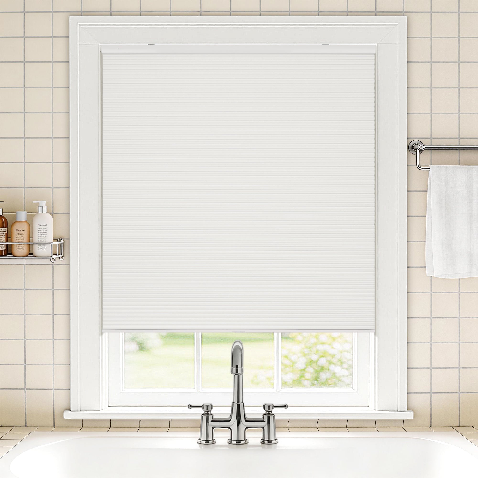 no drill waterproof cordless blackout cellular shades-color-lucent white
