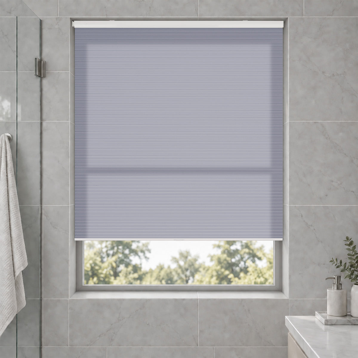 no drill waterproof cordless light filtering cellular shades-color-folkstone gray