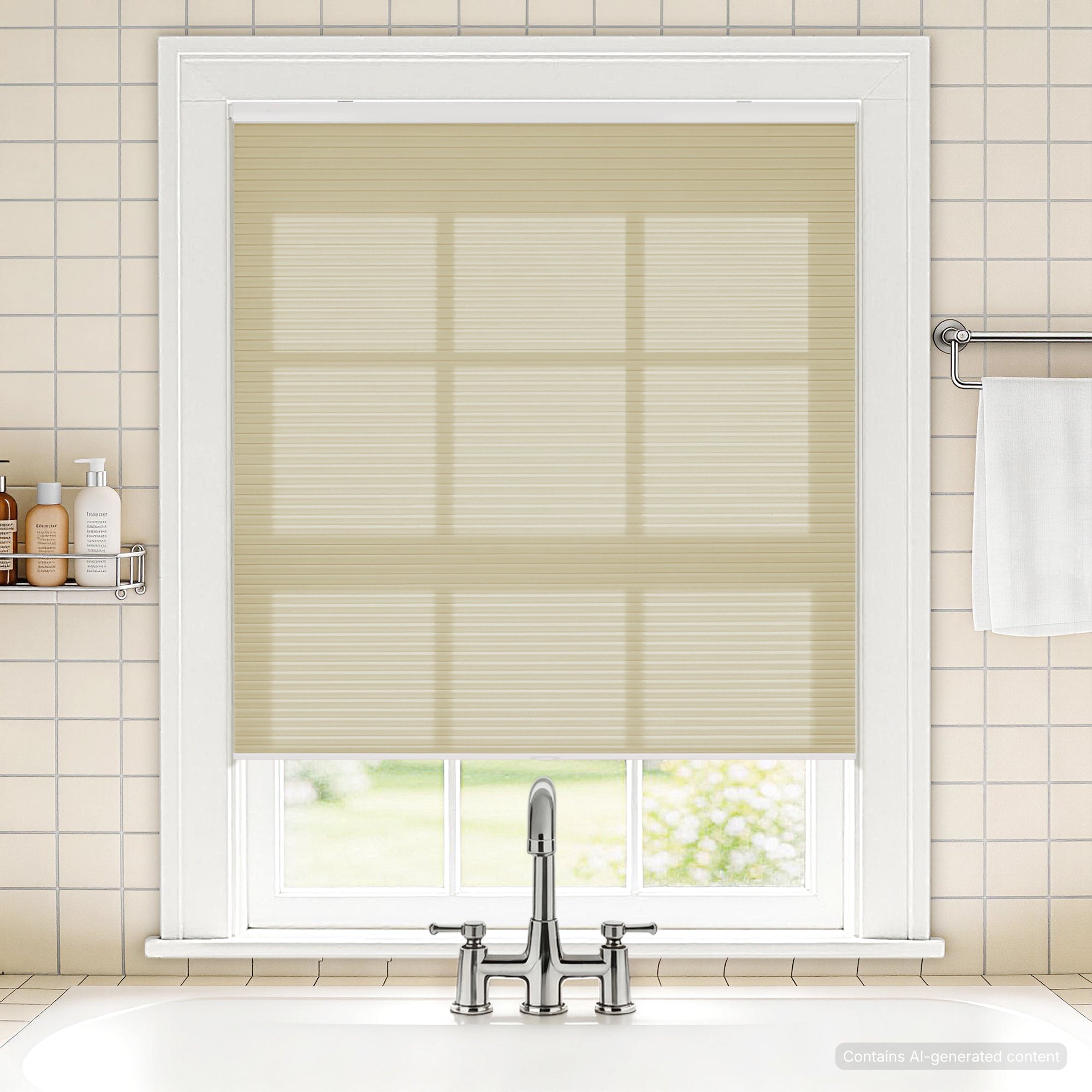 no drill waterproof cordless light filtering cellular shades-color-pale khaki