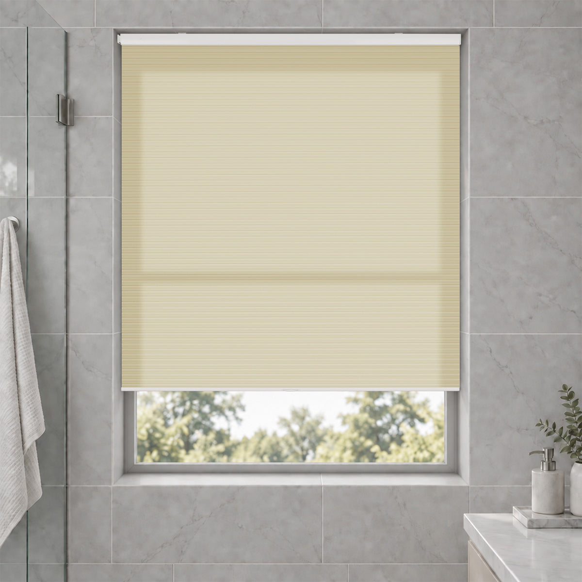 no drill waterproof cordless light filtering cellular shades-color-pale khaki