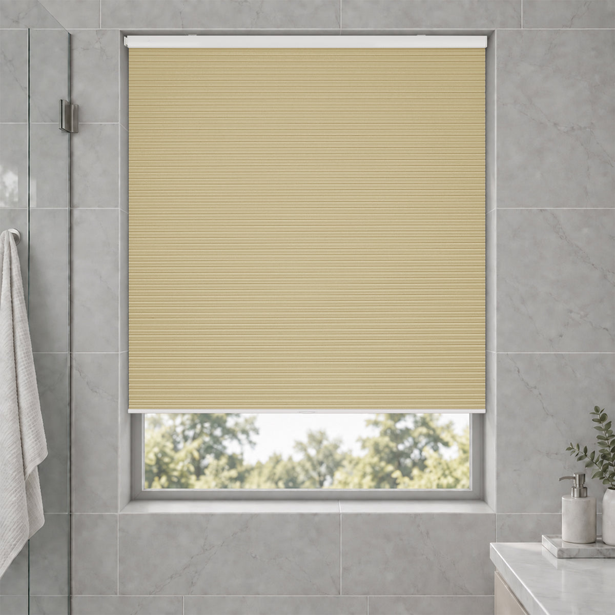 no drill waterproof cordless blackout cellular shades-color-pale khaki