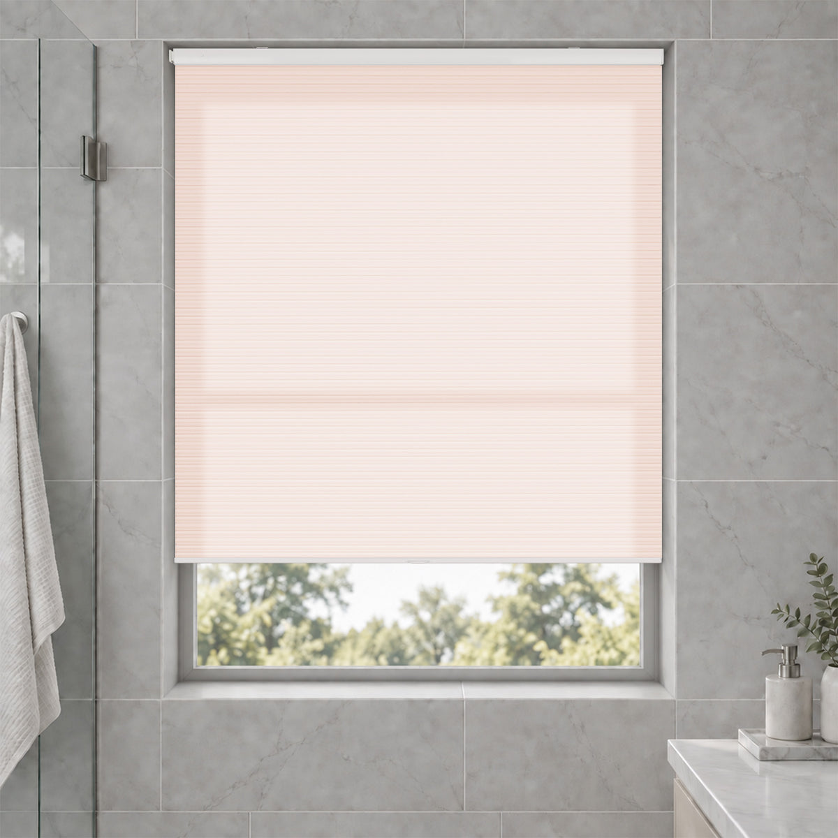 no drill waterproof cordless light filtering cellular shades-color-barely pink