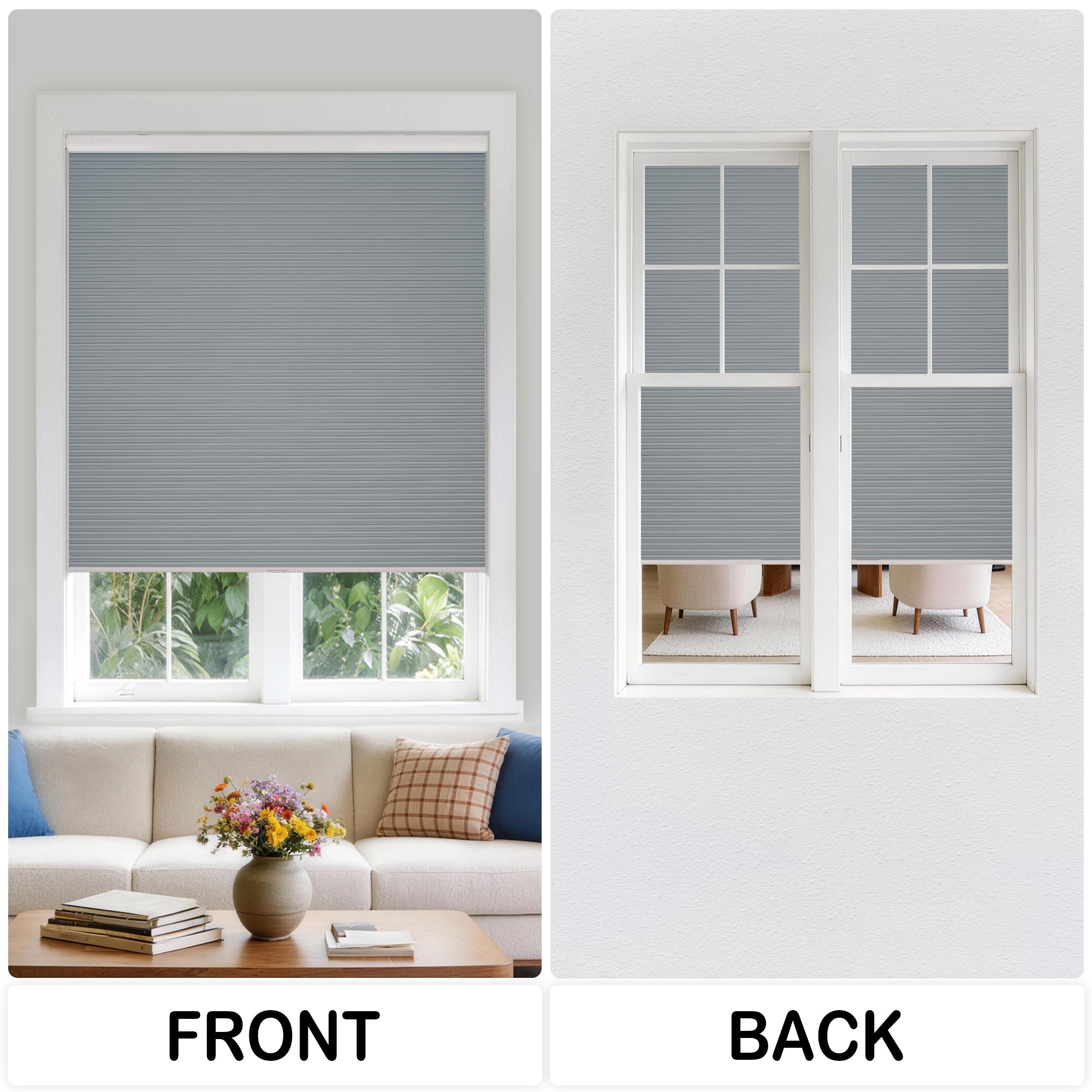 no drilll waterproof cellular shades front and back fabric color | hestia blinds
