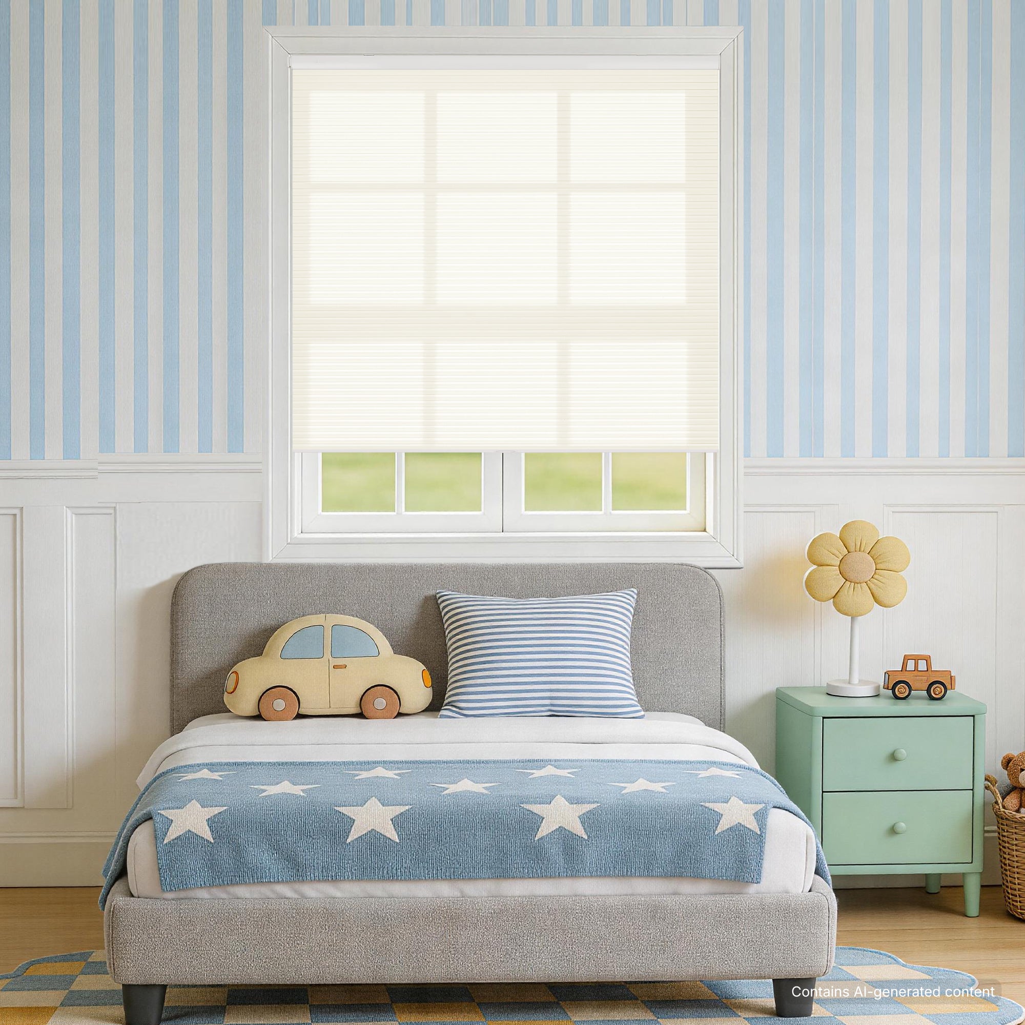 kid's room no drill cordless cellular shades that filters natural light into a baby's room | hestia blinds