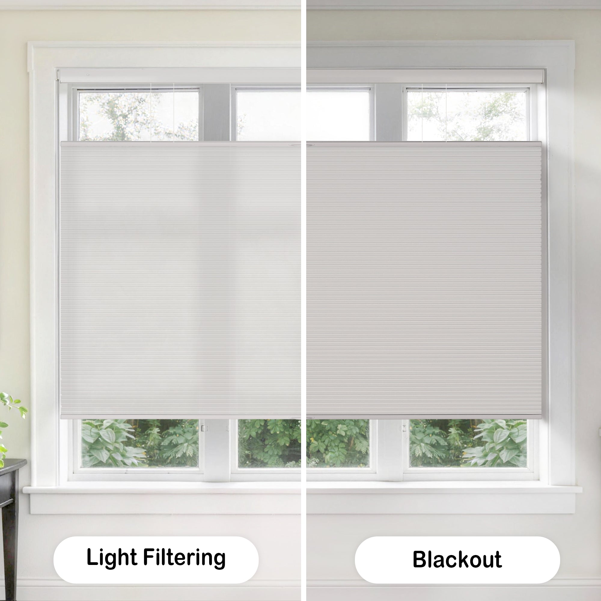 no drill top down bottom up cellular shades white honeycomb blinds light filtering vs blackout version for indoor windows | hestia blinds