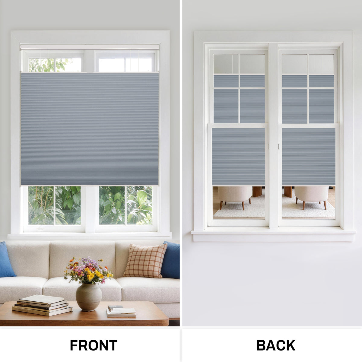 no drill top down bottom up cellular shades gray honeycomb blinds front and back fabric color | hestia blinds