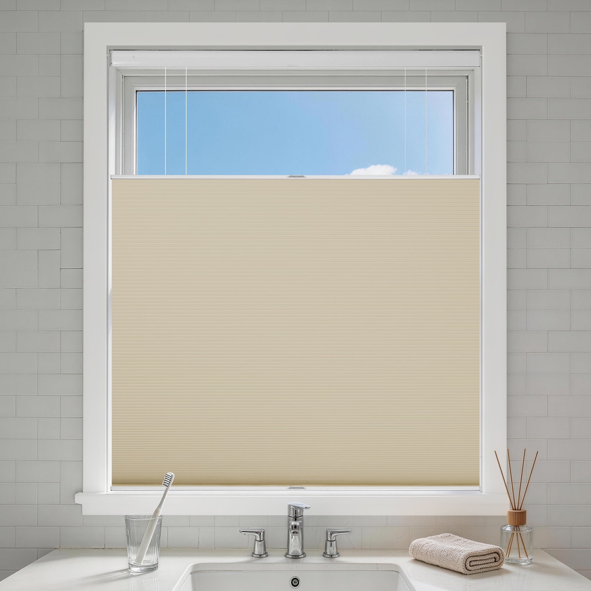 no drill top down bottom up cellular shades blackout-color-pale khaki