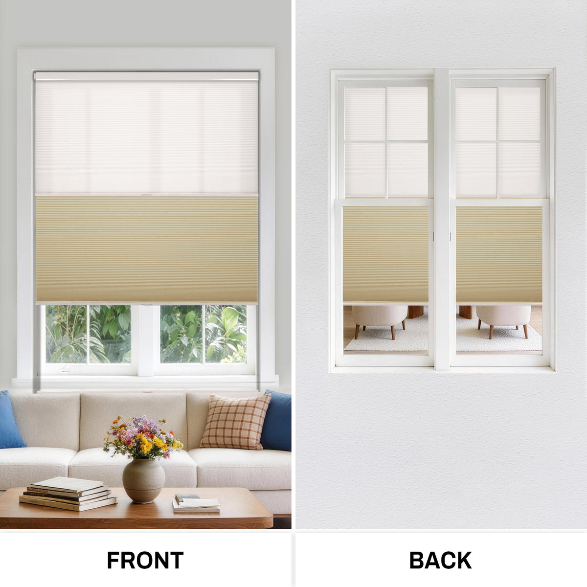 no drill day and night cellular shades with same fabric color on the front and back | hestia blinds