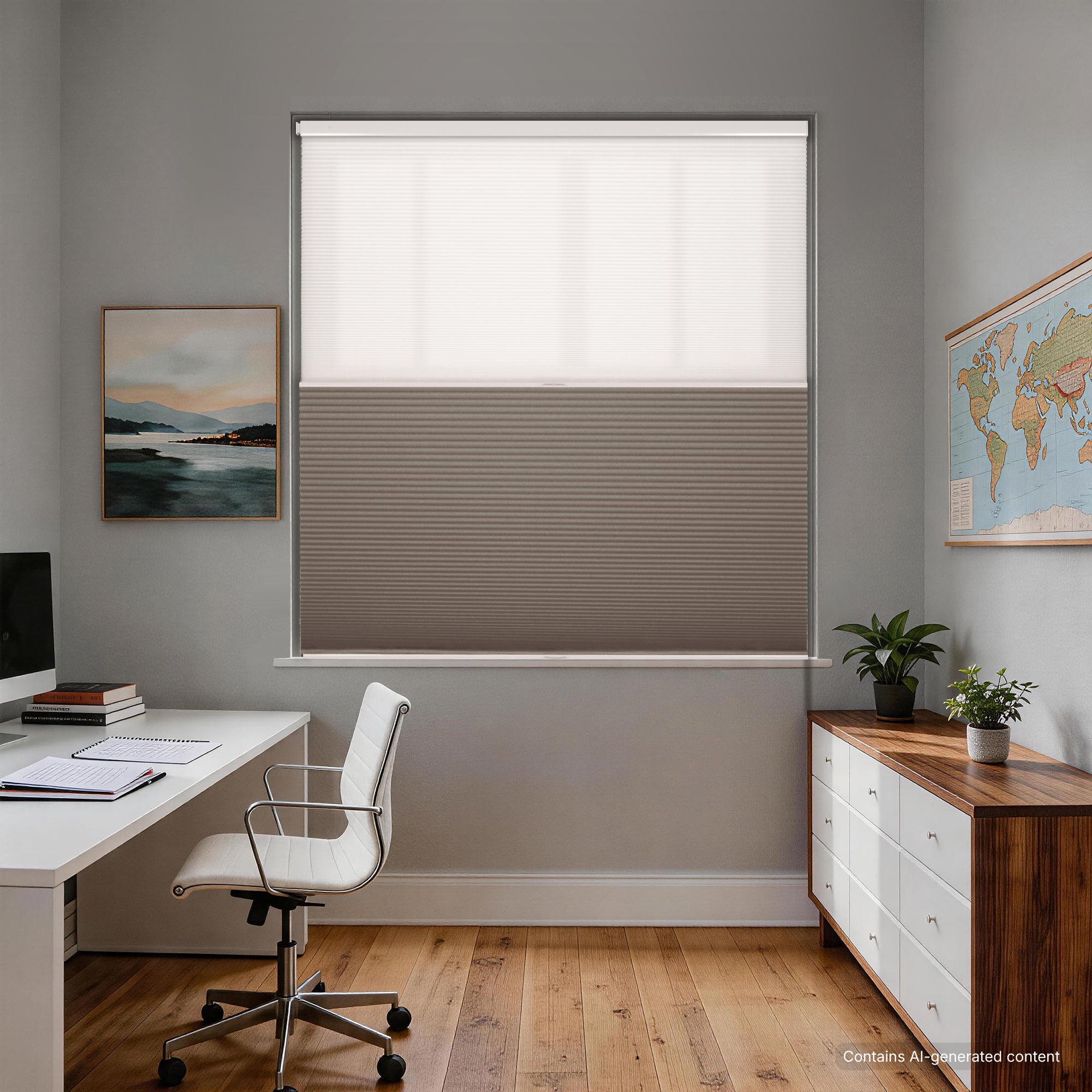 no drill day and night cellular shades providing flexible light control, privacy and noise reduction in a study | hestia blinds
