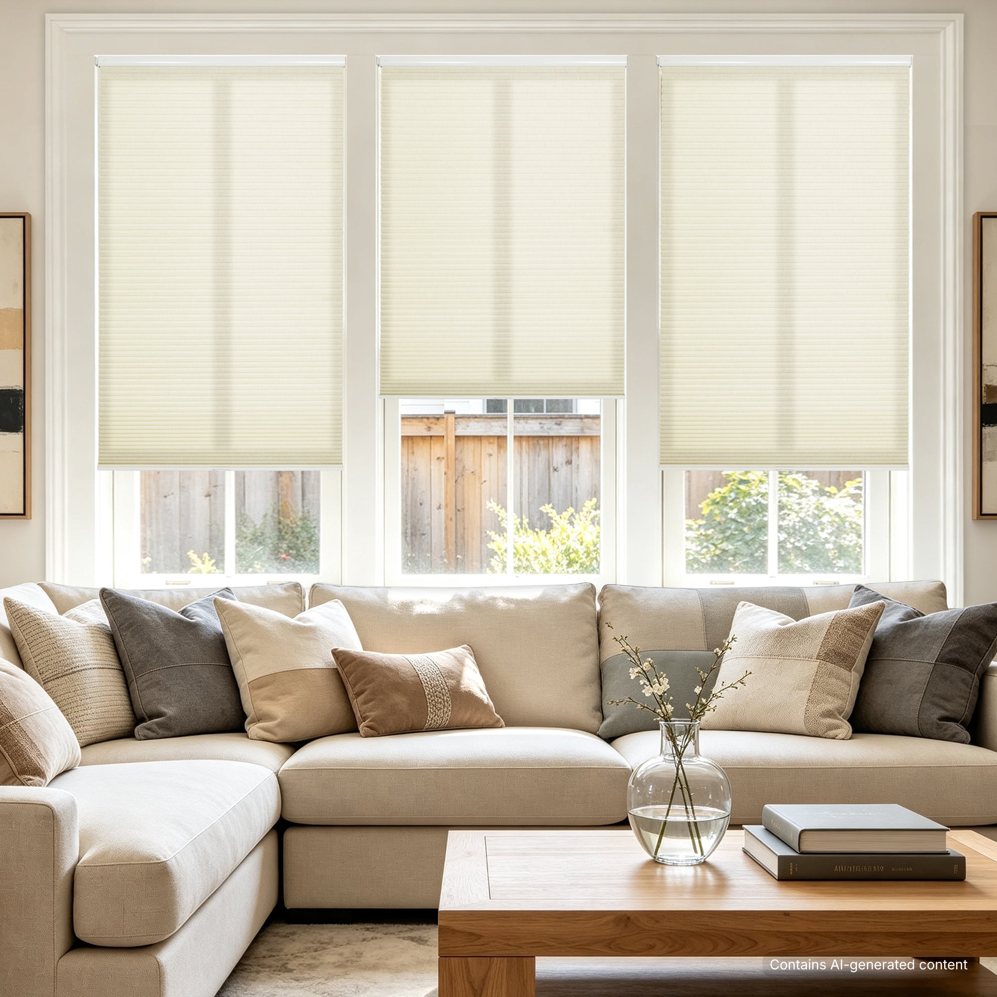 no drill natural linen thermal insulated cellular shades for living room large windows | hestia blinds