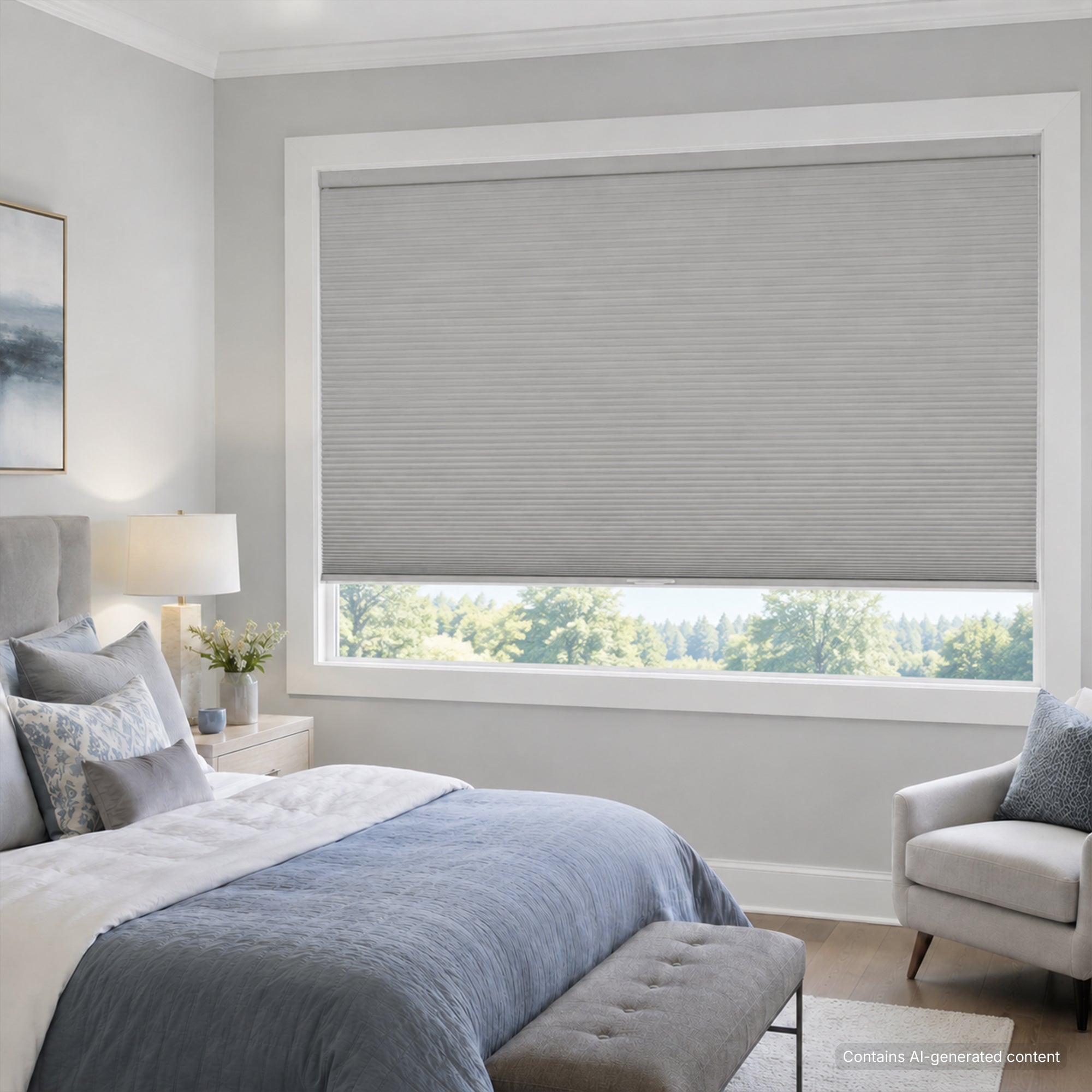 large cell honeycomb shades with fabric-wrapped rails for bedroom large window | hestia blinds
