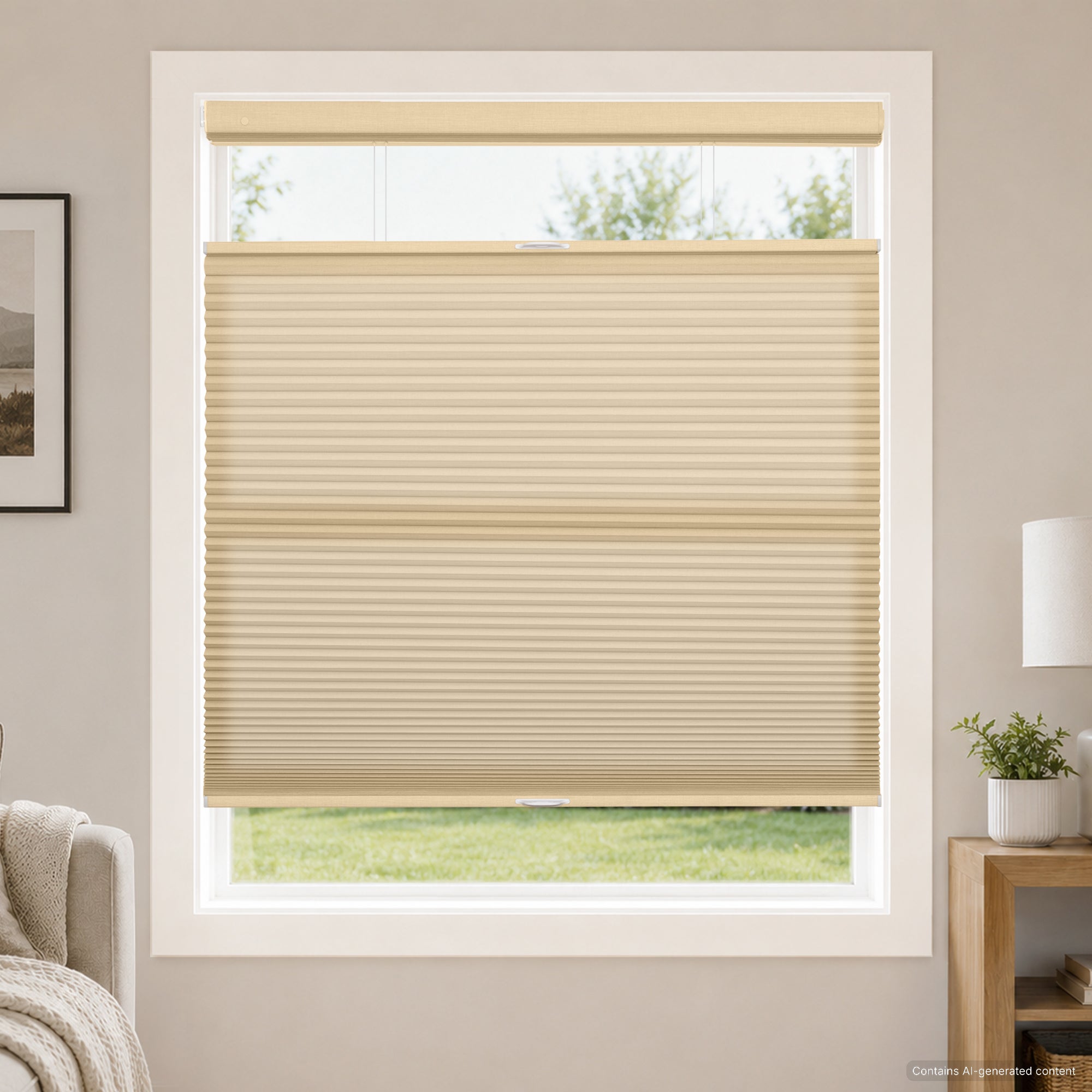 no drill large cell cordless top down bottom up cellular shades for home office-light filtering-color-khaki