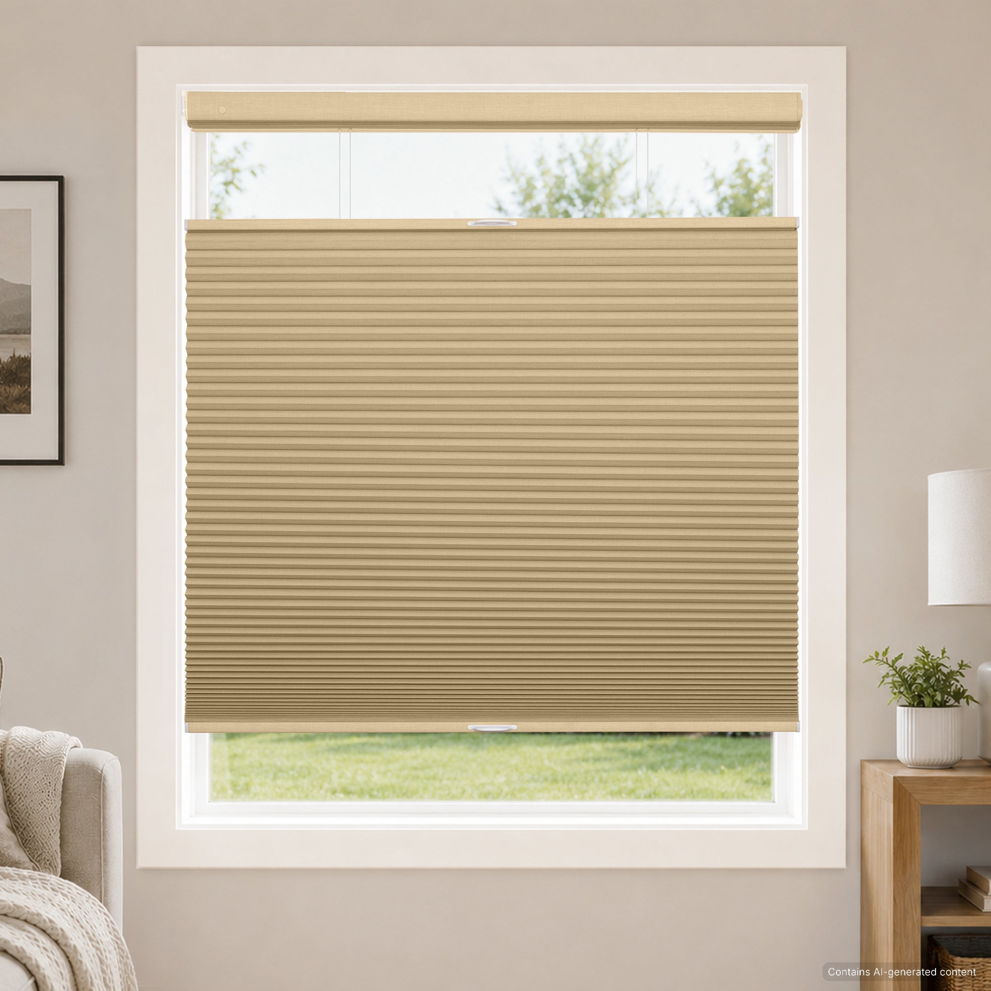no drill large cell cordless top down bottom up cellular shades for home office-blackout-color-khaki