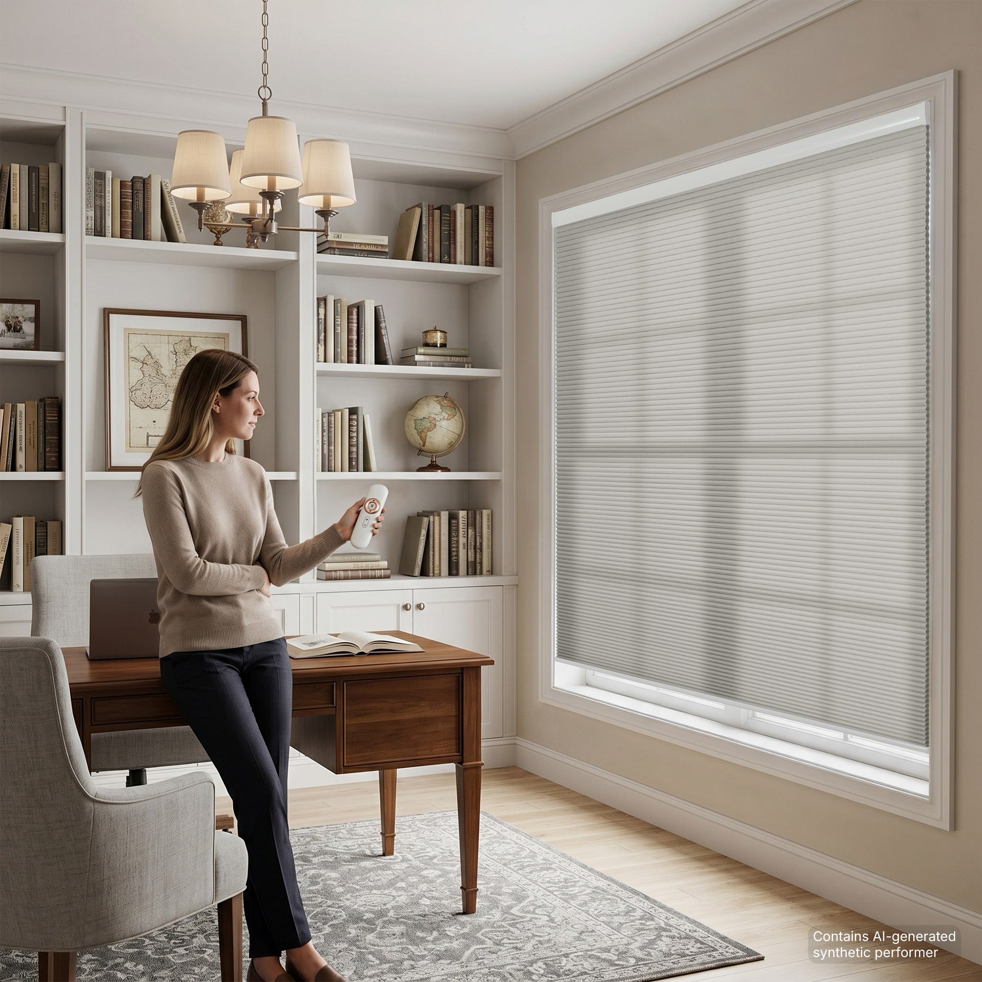 motorized cellular shades enhancing a clean, contemporary home office with soft light filtering | hestia blinds