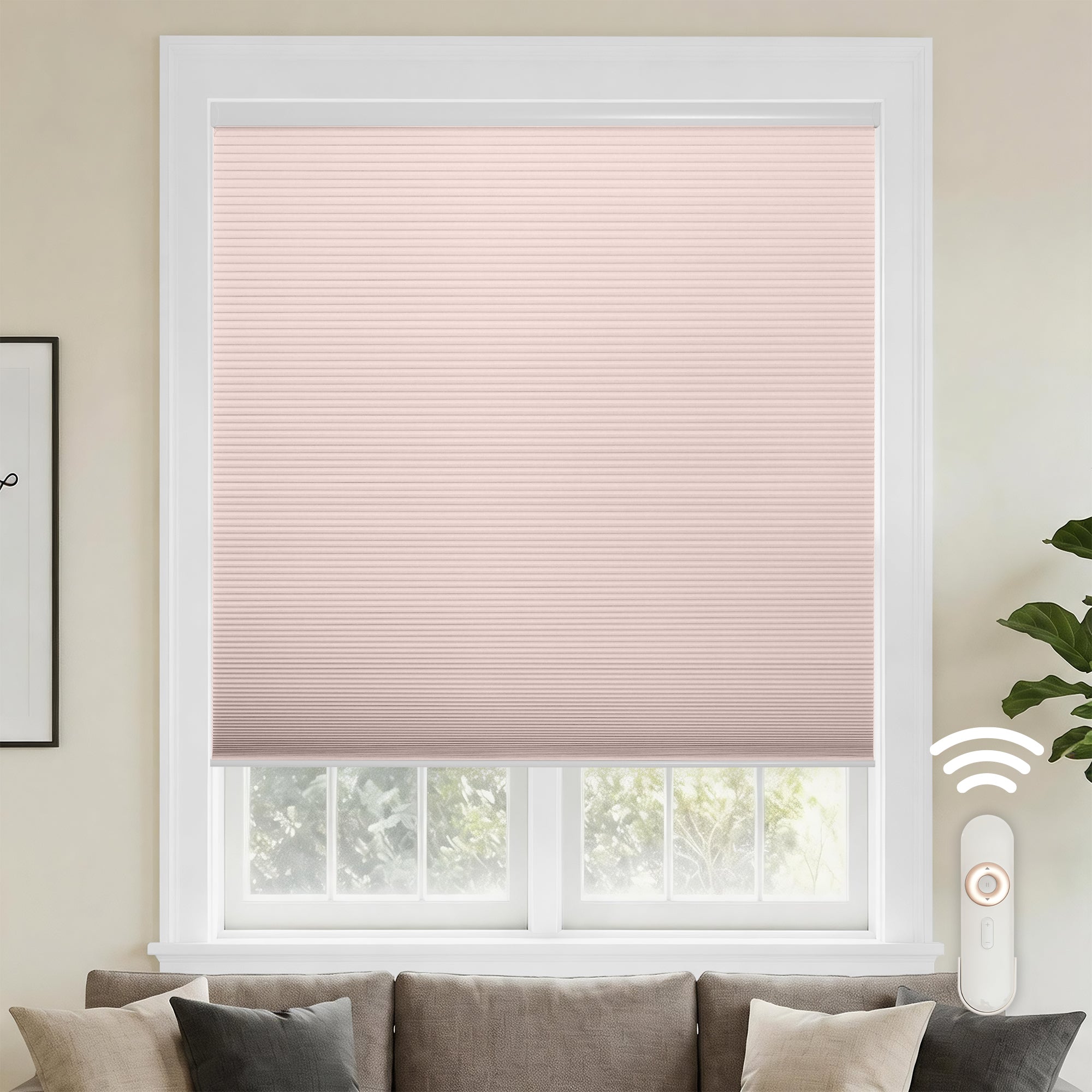 motorized cellular shades-blackout-color-barely pink