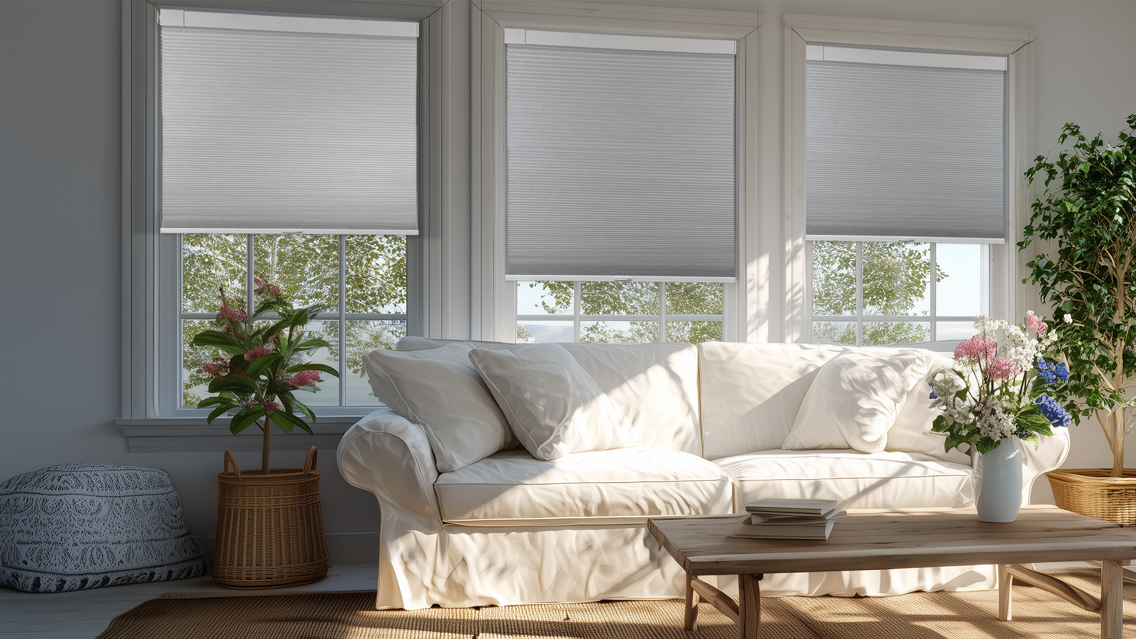 no drill insulated cellular blinds Hestia Blinds in a living room