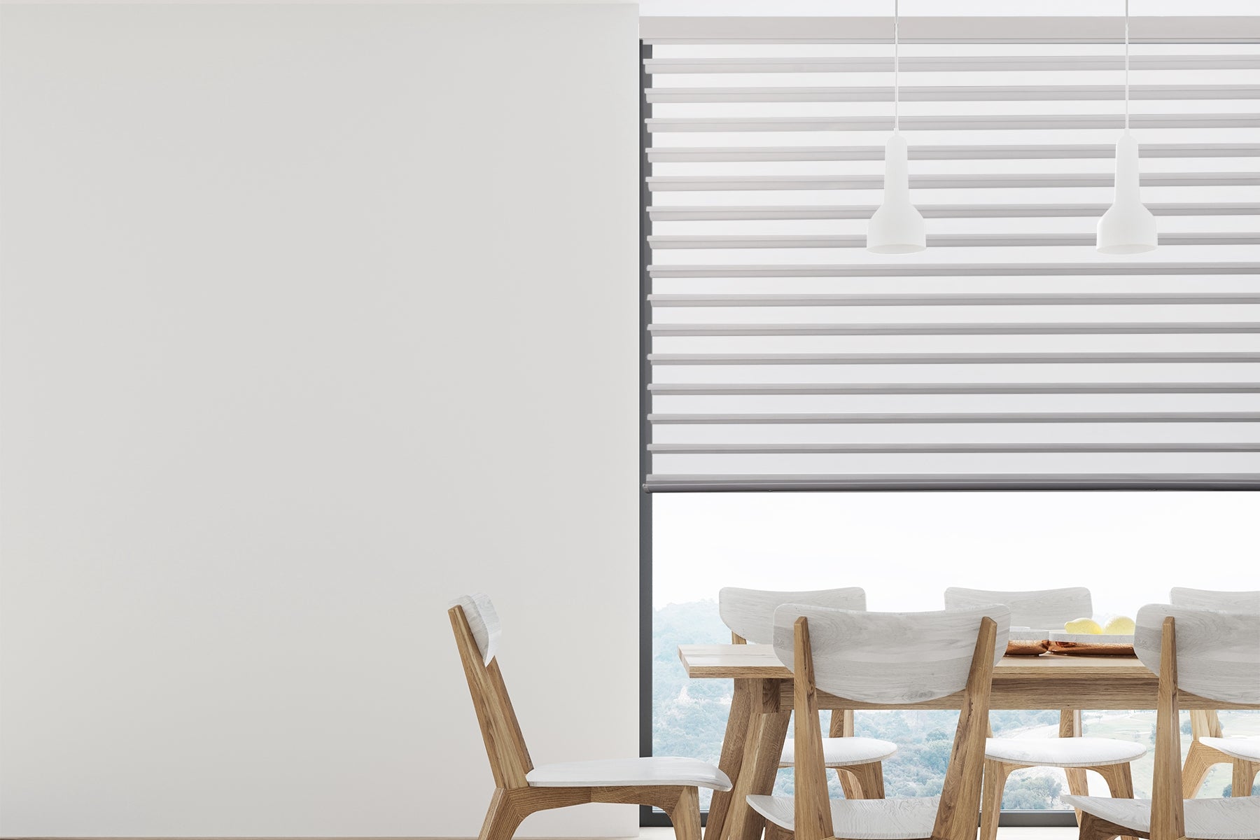 sheer window shades in a dining room