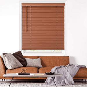 2" cordless room darkening eco-friendlywood blinds in a living room