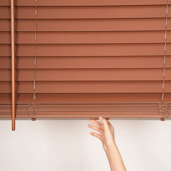 2" cordless room darkening eco-friendly wood blinds - pull to lower and raise