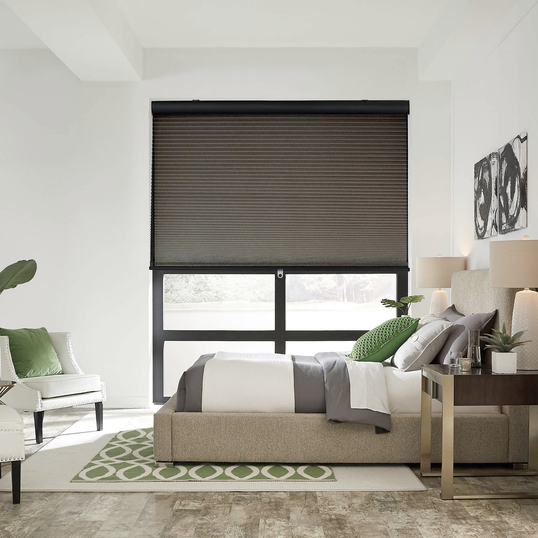 cordless blackout cellular shades in a bedroom