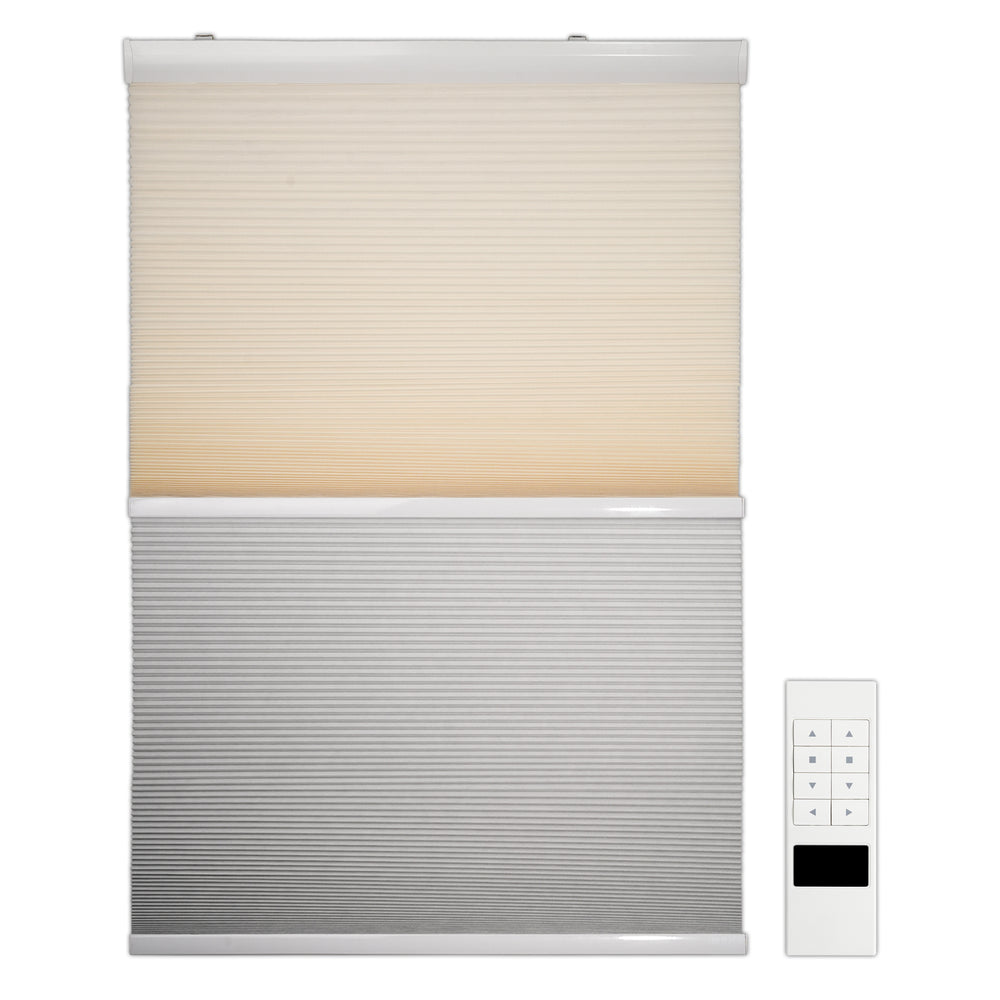 motorized openness day and night cellular shades - cream and grey white