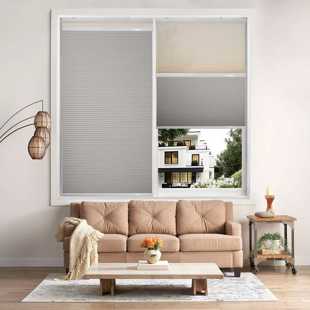 motorized openness day and night cellular shades - cream and grey white