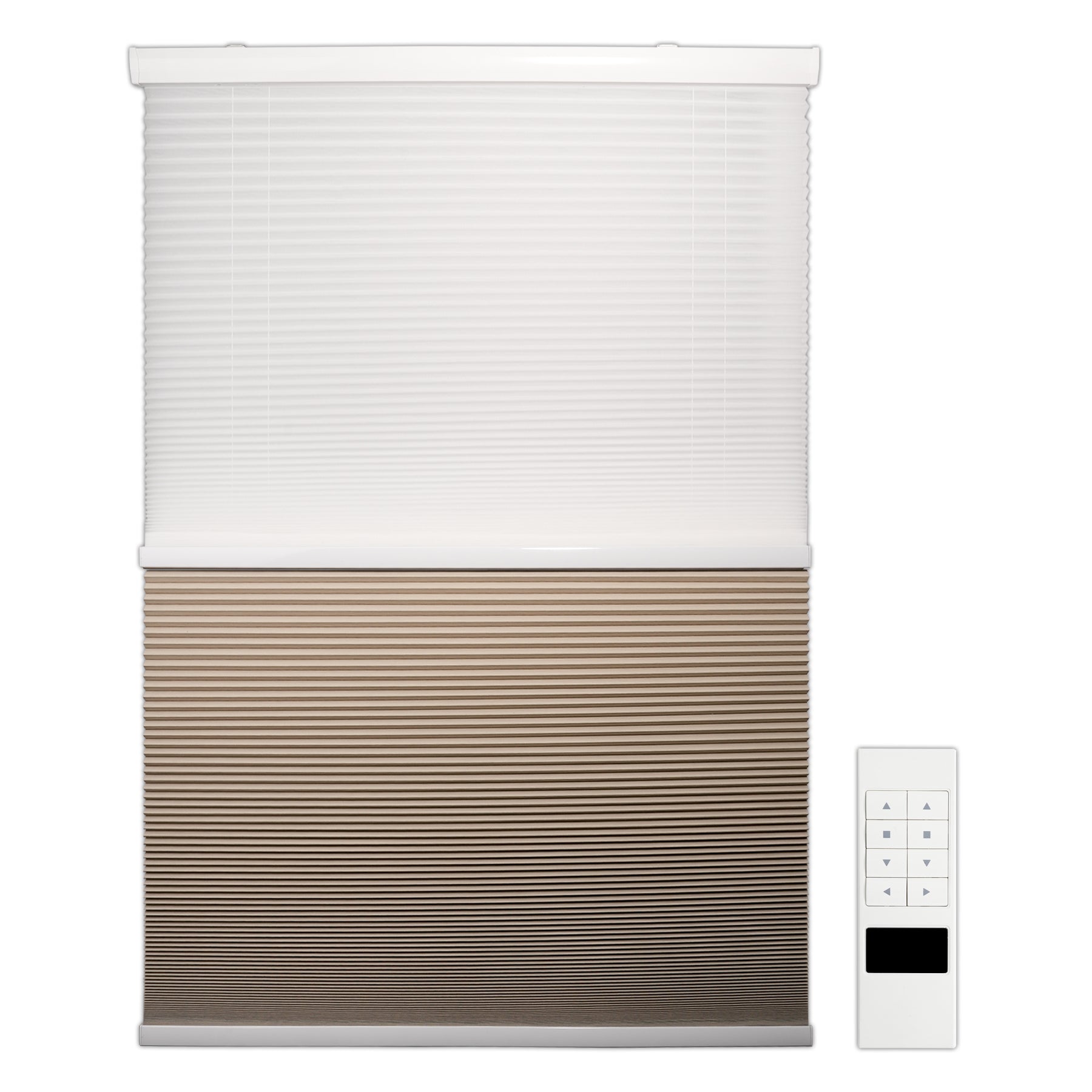 motorized day and night cellular shades - pure white and beige