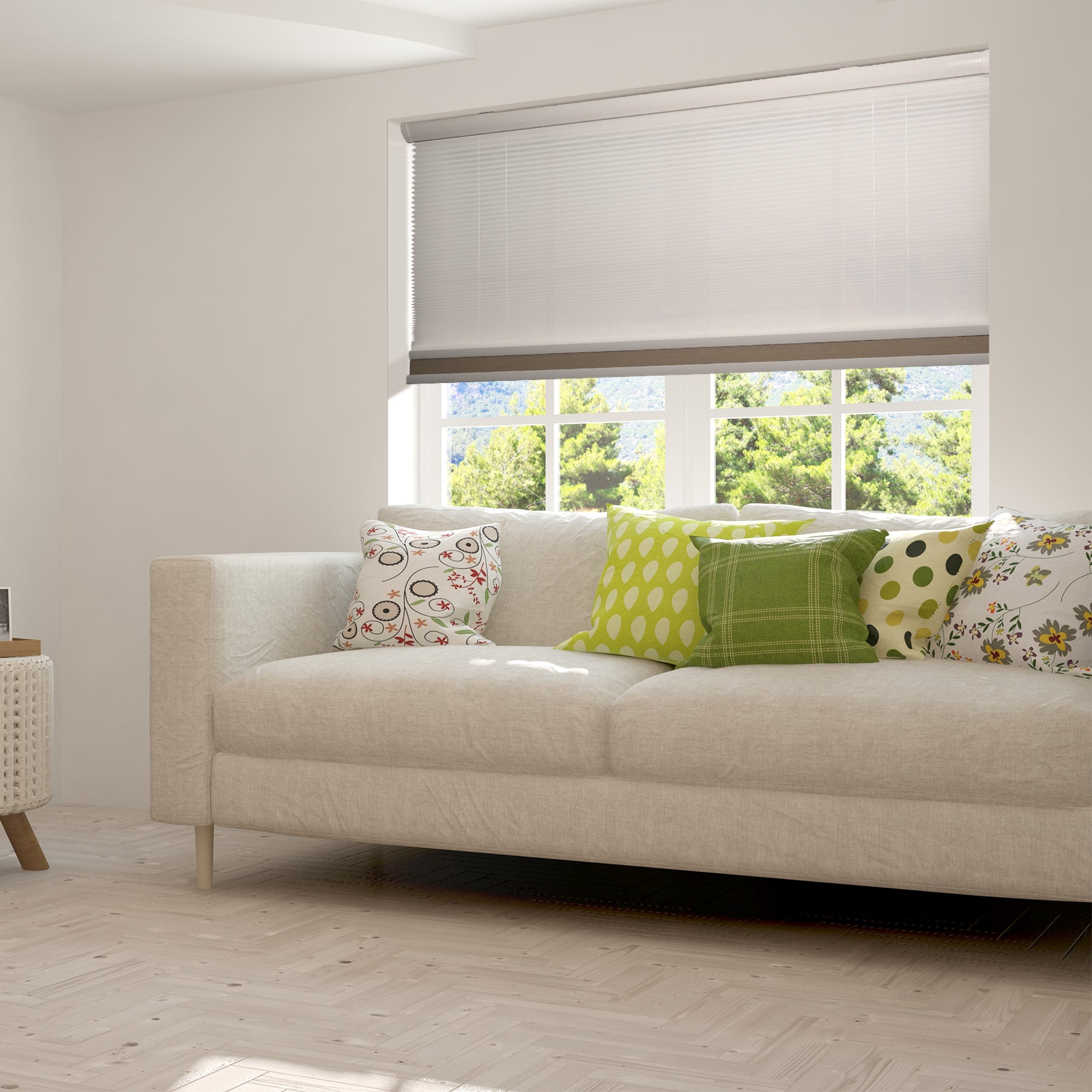 motorized day and night cellular shades in a living room large window