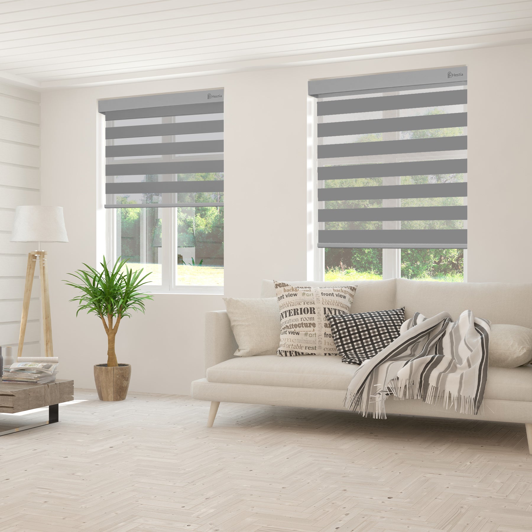 cordless light filtering zebra shades in a living room