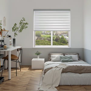 cordless blackout zebra shades in a bedroom