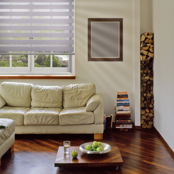 minimalist cordless ventilation blackout zebra shades in a living room