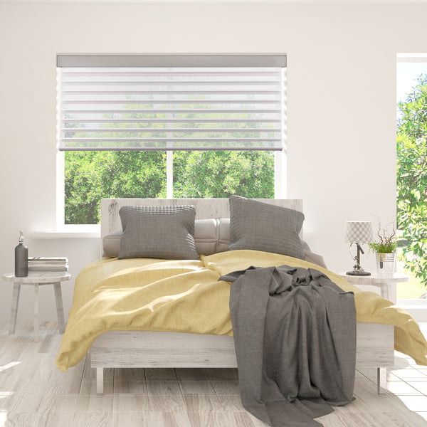 motorized blackout 2-inch Shangri-La shades sheer shades in a bedroom