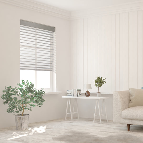 motorized blackout 2-inch Shangri-La shades sheer shades in a living room