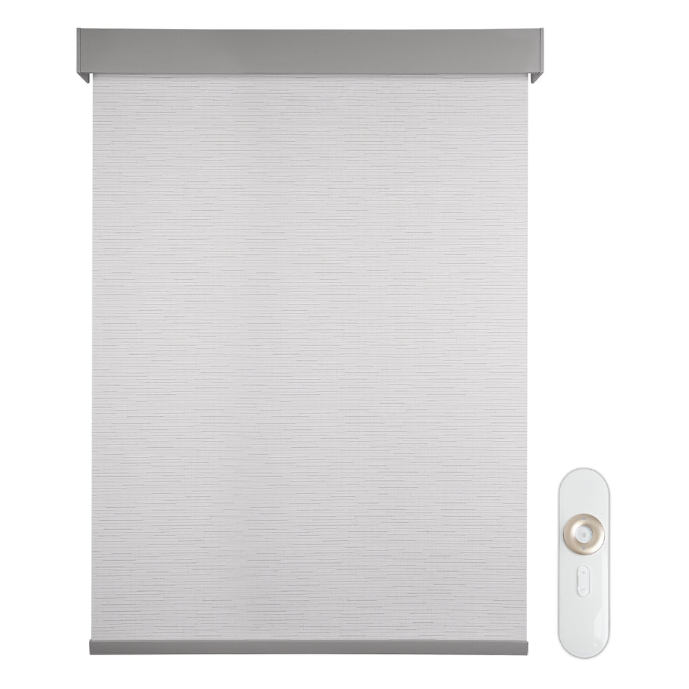 motorized coarse-grained semi sheer sunscreen roller shades - white aluminium